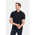 ENQUE Erkek Basic Düz Siyah Düğmeli Polo Yaka Kıvrılmaz %100 Pamuk Slim Fit Tişört