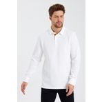 ENQUE Erkek Basic Polo Yaka Uzun Bol Kışlık Beyaz Sweatshirt