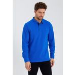 ENQUE Erkek Basic Polo Yaka Uzun Bol Kışlık Saks Sweatshirt