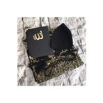 Ensar Siyah Damat Bohçası Set, Erkek Namaz Seccadesi, Tesbih, Takke Set (VELVET)