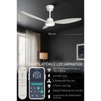 Enshall 132cm Modern Goes Uzaktan Kumandalı 3 Kanatlı Uygulamalı Tavan Vantilatörü Ve Led Lamba Işık 64W Beyaz-Beyaz