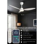 Enshall 132CM Modern Goes Uzaktan Kumandalı 3 Kanatlı Uygulamalı Tavan Vantilatörü ve LED Lamba Işık 64W - Beyaz