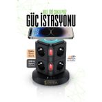 Ensiga Kule Tipi Çoklu Priz 3680W Akım Korumalı USB ve Type-C Çıkışlı Masaüstü Güç İstasyonu - Siyah