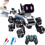 Ensiga Uzaktan Kumandalı Akıllı Robot Köpek 8 Tekerlekli Şarjlı LED Işıklı Müzikli Dans Eden Oyuncak - Gri