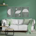 Ent Wood Art Ahşap Duvar Tablosu, 3 Parça Ahşap Modern Duvar Dekoru, Bohem Desen Duvar Paneli, Beyaz