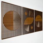 Ent Wood Art Ahşap Duvar Tablosu, 3 Parça Ahşap Modern Duvar Dekoru, Bohem Desen Duvar Paneli, Ceviz