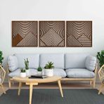 Ent Wood Art Ahşap Duvar Tablosu, 3 Parça Ahşap Modern Duvar Dekoru, Oval Gökyüzü Geometrik Dağ Desen Duvar Paneli, Ceviz