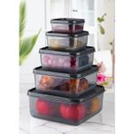 Entarzlife Ruby 5'li Saklama Kabı Seti Kare Erzak Gıda Saklama Kabı Seti 0.25-0.5-1.0-1.7-2.5 Litre