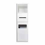 Entegre çöp kovasına sahip bu paslanmaz çelik duş rafı, banyoyu düzenli tutmak için ideal olan modern bir banyo çözümüdür.