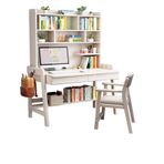 Entegre Kitaplık ve Sandalye B ile Beyaz Masif Ahşap Masa - Ev Ofis veya Yatak Odası için Mükemmel, 100x60x186 cm, Şık ve İşlevsel Çalışma Alanı Çözümü