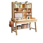Entegre Kitaplıklı Masif Ahşap Masa Ev, Ofis veya Yatak Odası için Mükemmel Ahşap Renk 120 x 60 x 186 cm