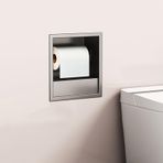 Entegre tuvalet kağıdı tutuculu ve çöp kutulu paslanmaz çelik duş rafı. Modern banyo duvar rafı, yerden tasarruf sağlar. Boyut: 520 x 200 x 135 mm.