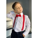Entel Erkek Çocuk Beyaz Gömlek Kırmızı Askı Papyon Takım Modern Fit Casual Stil - 6 Yaş