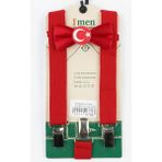 Entel Erkek Çocuk Pantolon Askısı ve Papyon 1-12 Yaş Uyumlu - Standart - Kırmızı - Beyaz