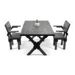 Entema Doğal Ağaç Masif Ahşap Yemek Masası 60 cm x 150 cm 2 Sandalye - Antrasit