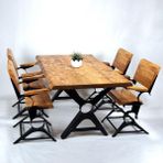 Entema Doğal Ağaç Masif Ahşap Yemek Masası 60 cm x 150 cm 4 Sandalye - 60 x 150 cm - Ahşap Desenli