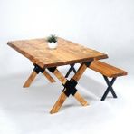 Entema Doğal Ağaç Masif Kütük Masa ( Ağaç Ayak ) 60CM x 120CM + 1 Bank Bench - 60 x 120 cm - Ahşap