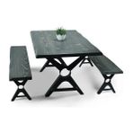 Entema Doğal Ağaç Masif Kütük Masa ( Metal Ayak ) 60CM x 150CM + 2 Bank Bench - Ahşap