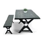 Entema Doğal Ağaç Masif Kütük Masa ( Metal Ayak ) 75CM x 145CM + 1 Bank Bench - Siyah