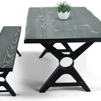 Entema Doğal Ağaç Masif Kütük Masa Metal Ayak 90 x 180 cm + 1 Bank Bench - Siyah