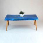 Entema Doğal Ağaç Masif Kütük Orta Sehpa (60CM x 110CM) Ağaç Ayak - Mavi