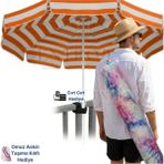 Entropiy 200 cm Geniş Deniz Plaj Şemsiyesi – Taşıma Çantası ve Cırt Cırt Hediyeli - Polyester Kumaş – Balkon, Stant, Seyahat Gölgelik - Turuncu - Beyaz