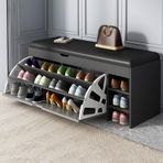 Entryway Ayakkabı Tezgahı Minderli Koltuk ve Kapılar Serbest Ayakta Ayakkabı Saklama Dolabı, Koridor Ahşap Ayakkabılık için Gizli ve Açılır Çekmeceli (Siyah 100x30x51cm)