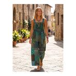 Enuverbi Unisex %100 Pamuk Otantik Hint İşi Rahat Kalıp Kalın Askılı Geniş Kesim Bohem Patchwork Salopet Tulum - MAVİ