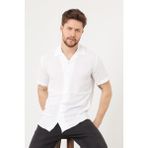 Enuygunenmoda Erkek Slim Fit Keten Apaş Yaka Kısa Kollu Gömlek Beyaz