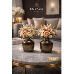 ENYAZA(2024) 2’Li Dekoratif Vazo Seti – Bohem Çiçek Uyumlu, Modern Ahşap Görünümlü Şık Salon & Masa Aksesuarı