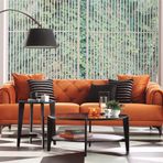Enza Home 10201 Navona Kadife Dokulu Turuncu 3'lü Koltuk
