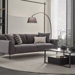 Enza Home Berta 14002 Gri Kadife Dokulu 3'lü Yataklı Koltuk