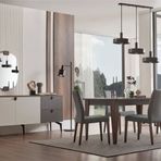 Enza Home Cordell Beyaz Gri ve Ceviz Konsol + Yemek Masası + 4 Adet Sandalye Yemek Odası Takımı