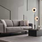 Enza Home Marion 16708 Gri Kapitoneli Gerçek Kadife 3'lü Yataklı Koltuk