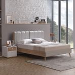 Enza Home Polka Başlıklı Karyola - Açık Yeşil, Keten Dokulu Kumaş 180 x 200 cm