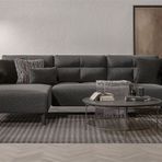 Enza Home Porto 13009 Keten Dokulu Gri Yataklı Sol Köşe