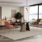 Enza Home Salda Metal Ayaklı, Cam Yüzeyli Yemek Masası - Bej, 180 cm - 180x90