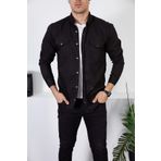 ENZİM JEANS Erkek Slim Fit Kot Gömlek Siyah L