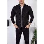 Enzim Jeans Erkek Slim Fit Kot Gömlek Siyah Renk Klasik Stil Uzun Kol Düz Desen