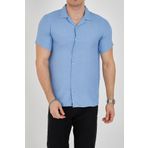 ENZİM JEANS Erkek Slim Fit Polycotton Kısa Kol Gömlek Açık Mavi M