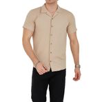 ENZİM JEANS Erkek Slim Fit Polycotton Kısa Kol Gömlek Bej L