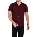 ENZİM JEANS Erkek Slim Fit Polycotton Kısa Kol Gömlek Bordo M
