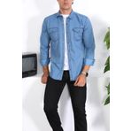 ENZİM JEANS Erkek Yıkamalı Kot Gömlek Buz Mavi S