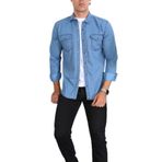 ENZİM JEANS Erkek Yıkamalı Kot Gömlek Buz Mavi XL