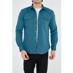 ENZİM JEANS Erkek Yıkamalı Kot Gömlek Peygamber Çiçeği Mavisi M