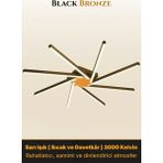Enzo Light Zenit 8 Bronz LED Tavan Avize – Kumandalı Dim Edilebilir – Aşağı Işık - Sarı Işık