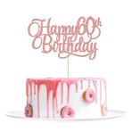Ephlyn 1 Paket Happy 60th Birthday Pasta Süsü Pembe Altın Parıltılı 60 Numara Altmış Yaş Doğum Günü Pastası 60. Doğum Günü Kutlama Yıldönümü Parti Malzemeleri için Dekorasyon