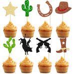 Ephlyn 24 adet kovboy Cupcake Toppers Glitter at ayakkabısı kovboy şapkaları bot Cupcake seçtikleri yıldız silah kaktüs Cupcake seçtikleri batı temalı bebek duş doğum günü partisi pasta süslemeleri