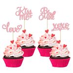 Ephlyn 24 Adet Sevgililer Günü Cupcake Süsleri Simli Love Be Mine XOXO Kiss Me Cupcake Kürdanları Mutlu Sevgililer Günü Temalı Düğün Gelin Partisi Doğum Günü Partisi Pasta Süslemeleri Malzemeleri Pembe