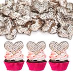 Ephlyn 24 adet Sevgililer Günü Kalp Cupcake Toppers Gül Altın Sevgililer Günü Cupcake Seçtikleri Sevgililer Günü Tema Düğün Nişan Gelin Duş Doğum Günü Partisi Kek Süslemeleri Malzemeleri
